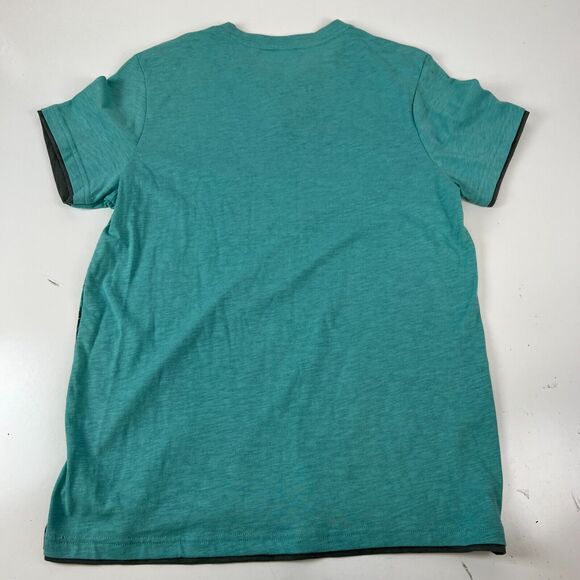 Guess Denim Henley T-Shirt Men's Teal‎ knit Short Sleeve Palm Trees LA Sz L - Picture 9 of 14